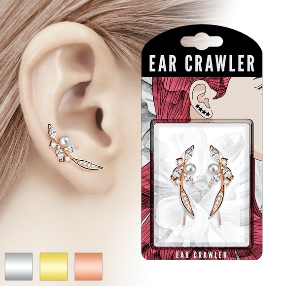 Jewelry - Pearl Feather Ear Climber Earrings